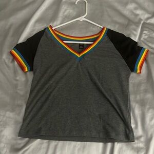 Women’s Shein XS gray & rainbow-lined t-shirt